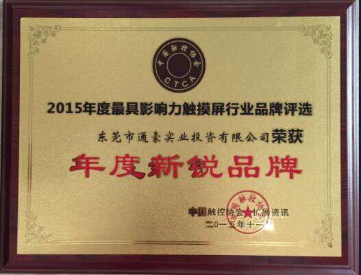 通豪2015年触摸显现屏行业年度新锐品牌